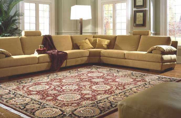 A clean and colorful rug on the floor of living room