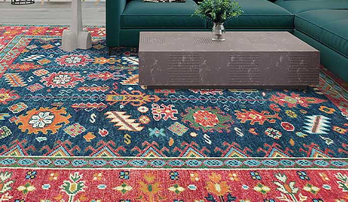 A colorful rug on the floor