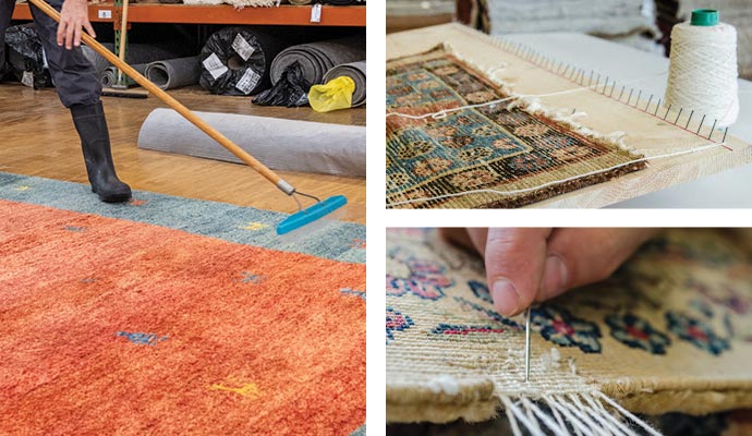 collage of rug cleaning and repair