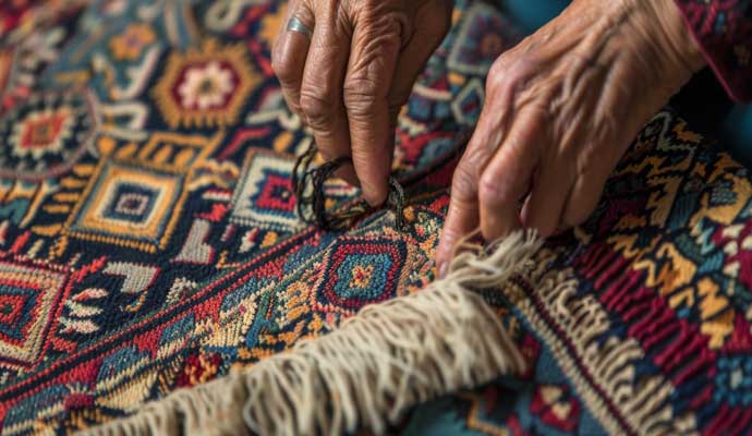 Person repairing rug